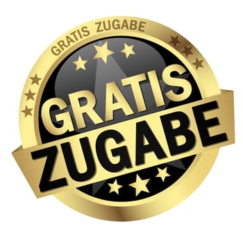 EPS 10 vector with round colored button with banner and free addition (in german)