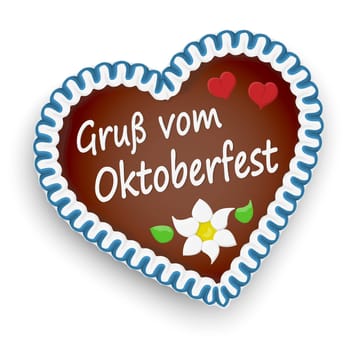 illustrated gingerbread heart with text greetings from Oktoberfest (in german) for Oktoberfest 2019 2020 time