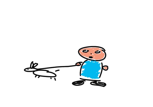 man with dog on white background- cartoon