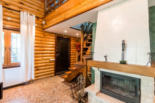 Russia, Moscow- July 06, 2019: interior room apartment. beautiful designer country house with wooden elements
