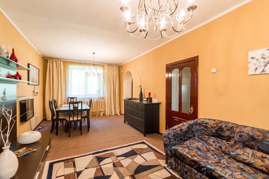 Russia, Moscow- July 06, 2019: interior room apartment. standard repair decoration in hostel