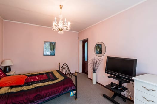 Russia, Moscow- July 06, 2019: interior room apartment. standard repair decoration in hostel
