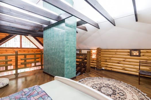 Russia, Moscow- July 06, 2019: interior room apartment. beautiful designer country house with wooden elements