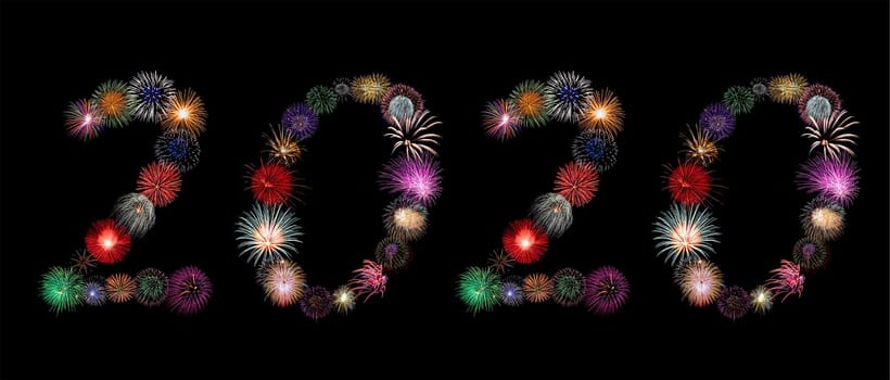 Numbers of 2020 made of colorful fireworks in Arabic numerals for new year celebration concept