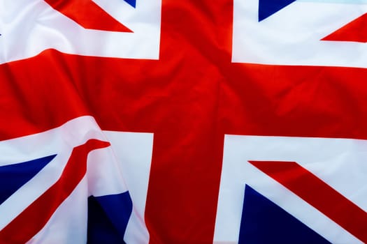 Flag of UK, British flag, close up. Top view, copy space for text.