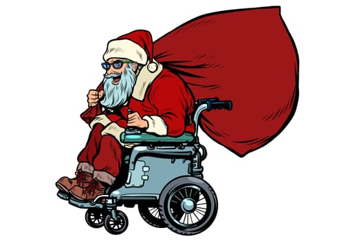 Santa Claus is an active wheelchair user disabled. Christmas and New year. Pop art retro vector illustration kitsch vintage 50s 60s