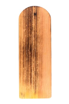 Rectangle shaped brown used wood kitchen cutting board  isolated on white background.