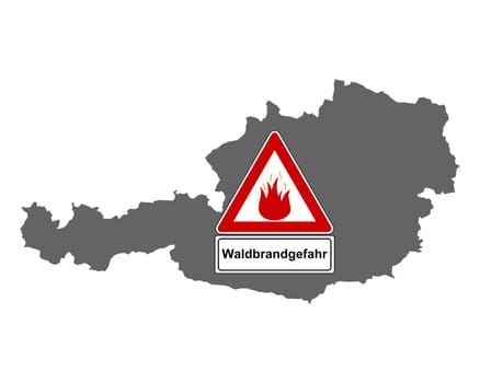 Karte von Österreich mit Warnschild Waldbrandgefahr