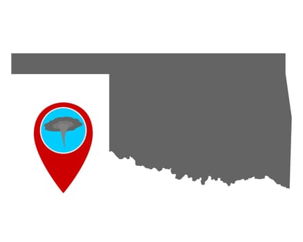 Karte von Oklahoma und Pin Tornadowarnung