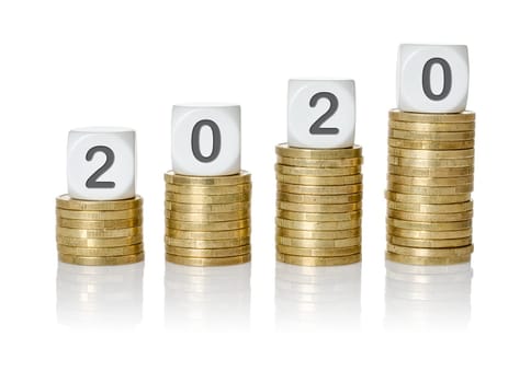 Rising coin stacks with letter dice - 2020