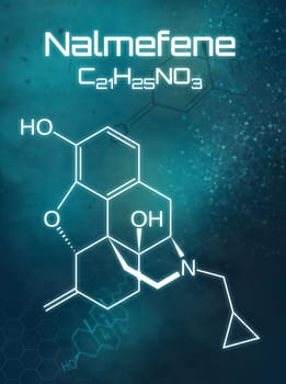 Chemical formula of Nalmefene on a futuristic background