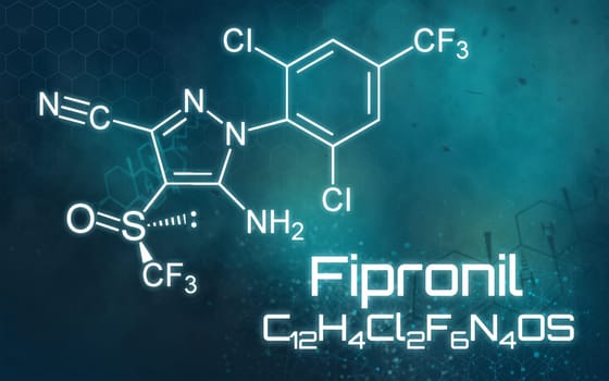 Chemical formula of Fipronil on a futuristic background