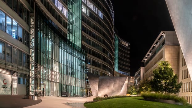 FRANKFURT, GERMANY - OCTOBER 05th, 2019: modern architecture complex in the heart of Frankfurt called the Wave. It was built in 2007 and covers the area of the former Metalgesellschaft.