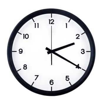 Classic analog clock pointing at two twenty, isolated on white background.