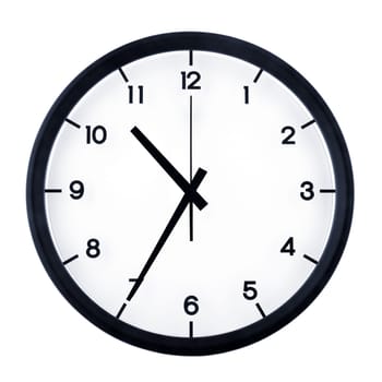 Classic analog clock pointing at ten thirty five, isolated on white background.