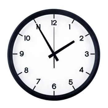 Classic analog clock pointing at one fifty five, isolated on white background.