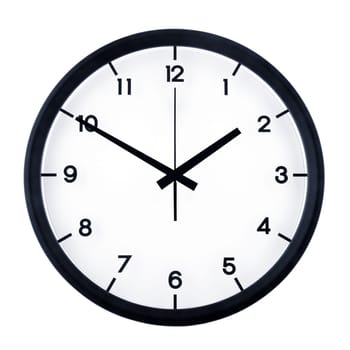 Classic analog clock pointing at one fifty, isolated on white background.