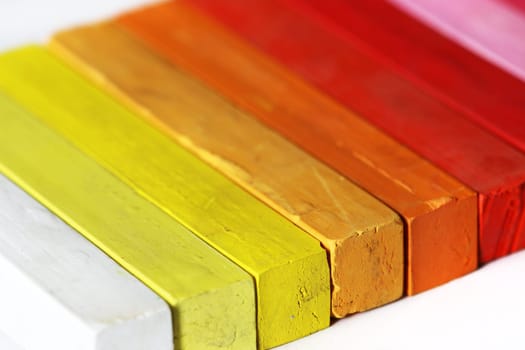 Color range - macro - detail of the colored pastels - range of warm colors
