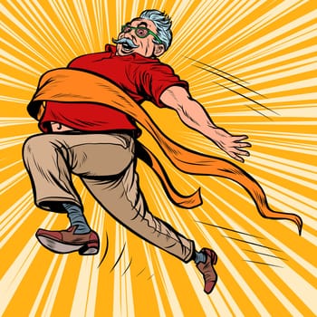 old man grandpa runs finish line, win. Pop art retro vector illustration kitsch vintage drawing