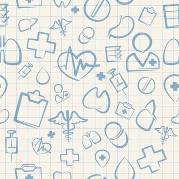 Medical Seamless Pattern on White Squared Paper Sheet. Editable pattern in swatches. Clipping paths included in additional jpg format.