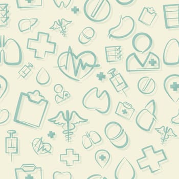Green Medical Seamless Pattern. Editable pattern in swatches. Clipping paths included in additional jpg format.