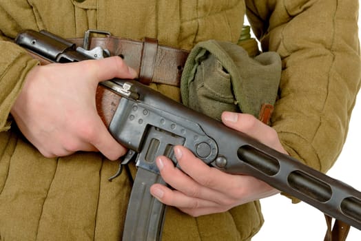 close-up on the machine gun PPSH-41