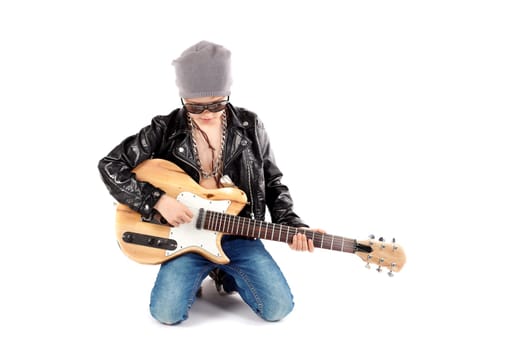 Boy with guitar - isolated