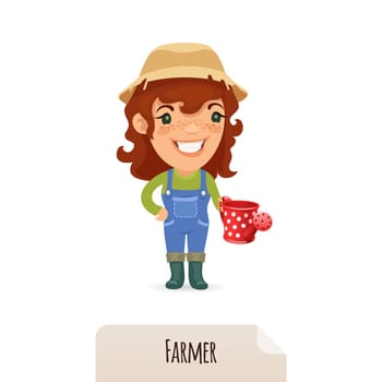 Female Farmer With a Watering Can. In the EPS file, each element is grouped separately. Isolated on white background. JPG with paths.