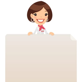 Female Manager Looking at Blank Poster on Top. In the EPS file, each element is grouped separately. Isolated on white background. Clipping paths included in additional jpg format