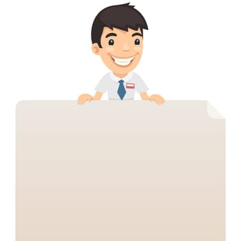 Manager Looking at Blank Poster on Top. In the EPS file, each element is grouped separately. Isolated on white background. JPG with paths.