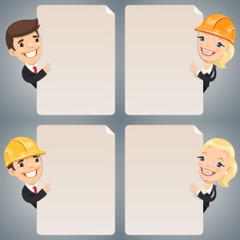 Businessmen Cartoon Characters Looking at Blank Poster Set. In the EPS file, each element is grouped separately. Clipping paths included in additional jpg format.
