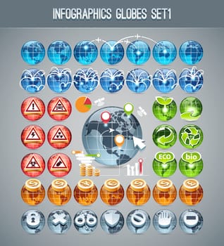 Infographics Globes Set1. In the EPS file, each element is grouped separately.