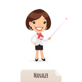 Female Manager With Laser Pointer. In the EPS file, each element is grouped separately. Isolated on white background. Clipping paths included in additional jpg format