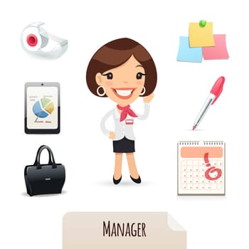 Female Manager Icons Set. In the EPS file, each element is grouped separately. Isolated on white background. Clipping paths included in additional jpg format