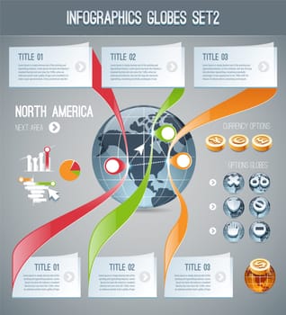 Infographics Globes Set2. In the EPS file, each element is grouped separately.