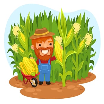 Harvesting Farmer In a Cornfield. In the EPS file, each element is grouped separately. Clipping paths included in additional jpg format.