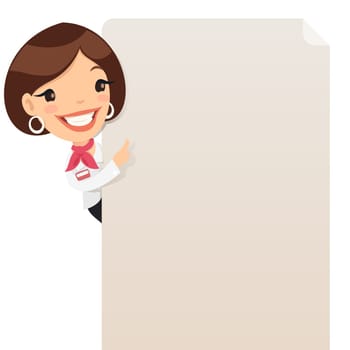 Female Manager Looking at Blank Poster. In the EPS file, each element is grouped separately. Isolated on white background. Clipping paths included in additional jpg format