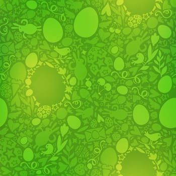 Easter Seamless Pattern in Green Colors. Easter symbols Shapes. Editable pattern in swatches.