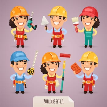 Builders Cartoon Characters Set1.1  In the EPS file, each element is grouped separately. Clipping paths included in additional jpg format.