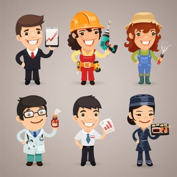 Professions Cartoon Characters Set1.1 In the EPS file, each element is grouped separately. Clipping paths included in additional jpg format.