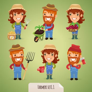 Farmers Cartoon Characters Set1.1 In the EPS file, each element is grouped separately. Clipping paths included in additional jpg format.
