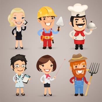 Professions Cartoon Characters Set1.2 In the EPS file, each element is grouped separately. Clipping paths included in additional jpg format.