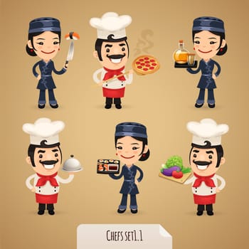 Chefs Cartoon Characters Set1.1 In the EPS file, each element is grouped separately. Clipping paths included in additional jpg format.