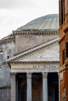 pantheon view and particular of the ancient church in rome italy
