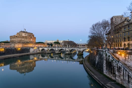 Landscape of castel sant'angelo in rome along the tiber river, italy
