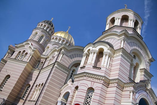 Close up of the Nativity Church in Riga