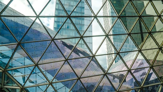 FRANKFURT, GERMANY - OKTOBER 5th, 2019: Abstract architecture inside the futuristic shopping center MyZeil, Frankfurt am Main.