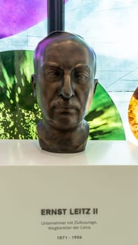 WETZLAR, GERMANY 06. JULY 2019: Bust of ERNST LEITZ Leica Camera AG, Leitz Park, Wetzlar, Hesse, Germany, Europe