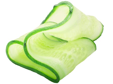 Cucumber curl, rolled up slice or shaving, isolated