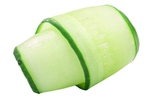 Cucumber curl, rolled up slice or shaving, isolated